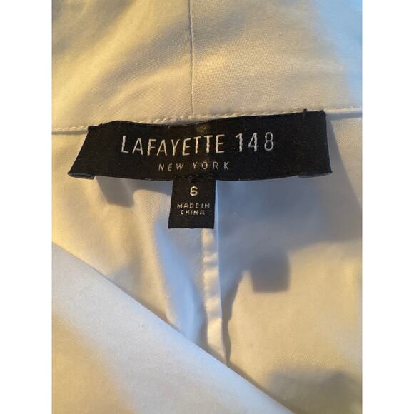 Lafayette 148 New York White 2 Way Front Zip V Neck Collared Tailored Shirt 6 - Picture 7 of 8
